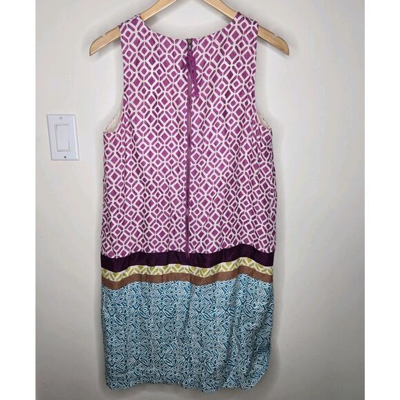 LOFT Sleeveless 100% Linen Patterned Colorblock Summer Dress Size 10 - Picture 5 of 9